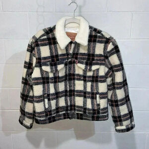 Levi's Women's MEDIUM Plaid‎ Comfy Corner Ex-Boyfriend Sherpa Trucker Jacket NWT
